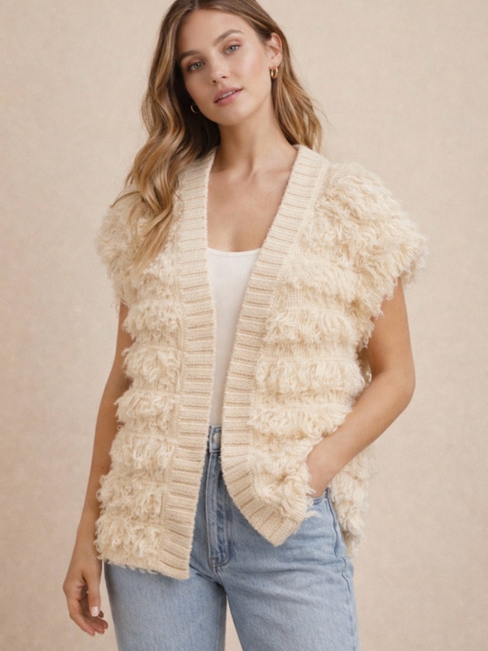Mustard Seed Cream Cozy Textured Knit Vest